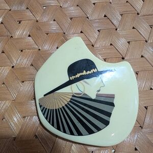 Vintage 1980’s Painted Ceramic Brooch & Earrings Set Made Japan Nagel Style